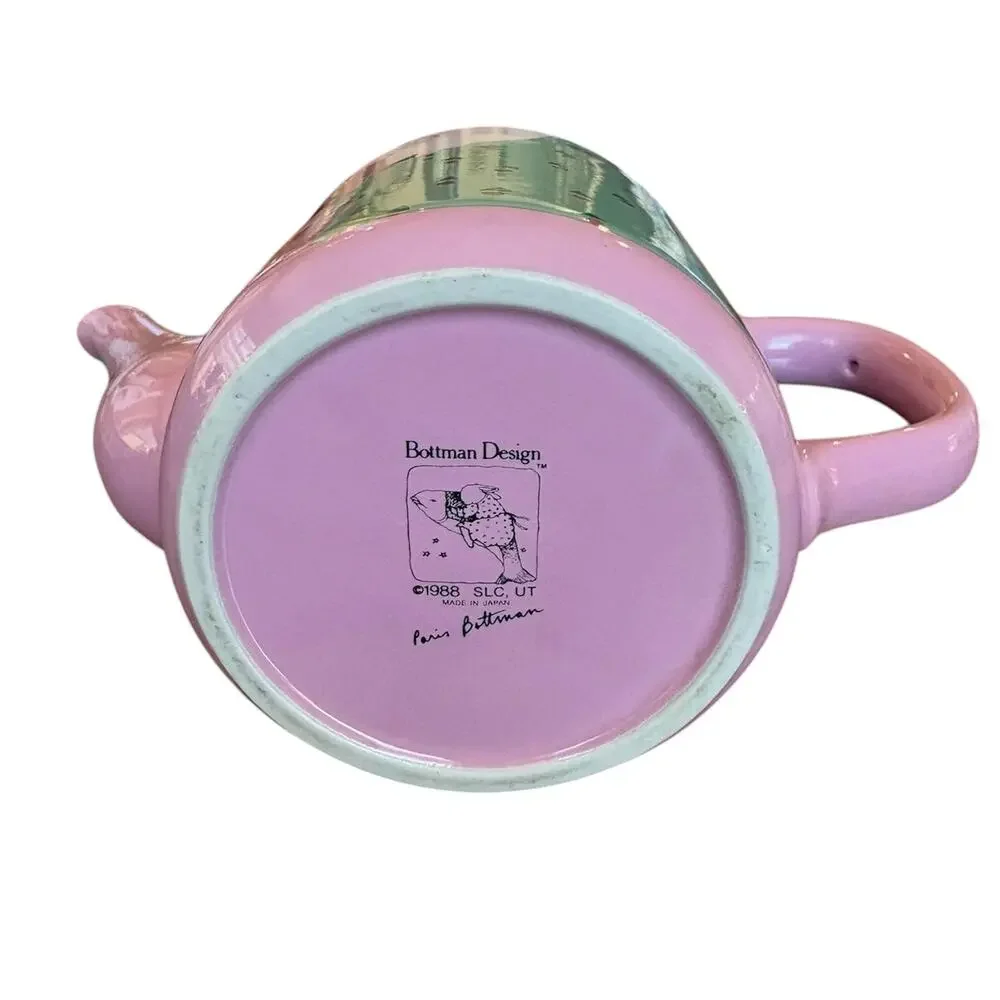Paris Bottman Bear Teapot Folksy Pink Ceramic 1988 Bottman Design Japan